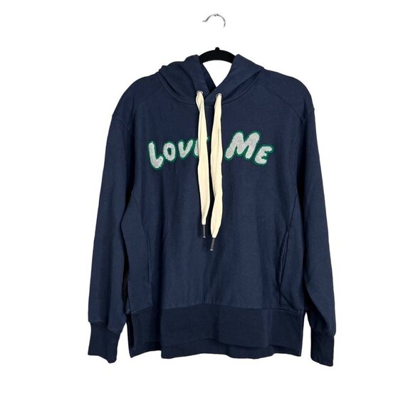 NWT Sandrine Rose LOVE ME Embroidered Hooded Sweatshirt Hoodie Boxy Oversized XS - Picture 1 of 10